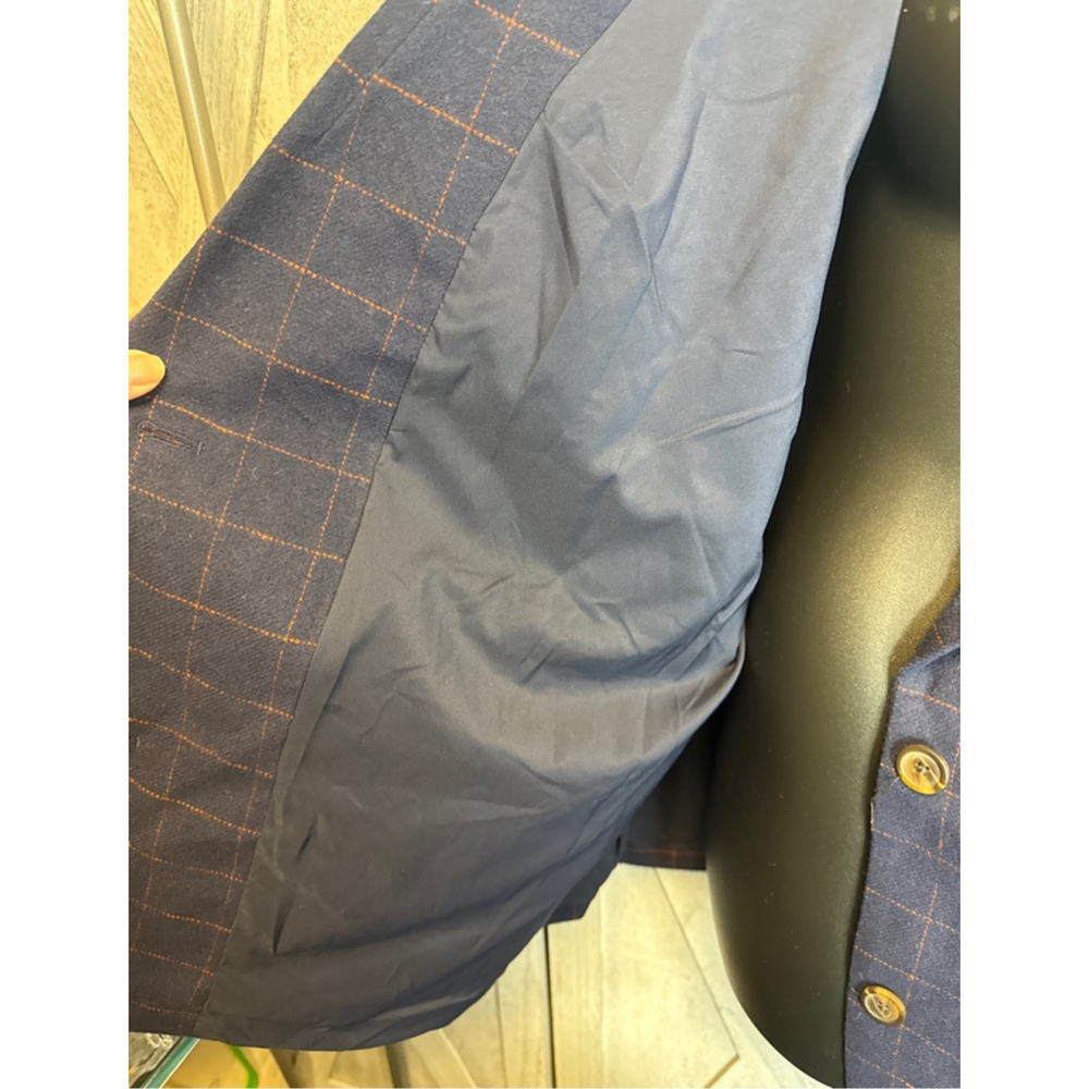 Women's Future Collective Navy Orange Plaid Blazer 4X - Picture 3 of 7